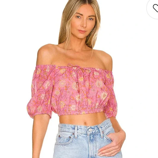Spell Utopia Cropped Blouse in Flamingo