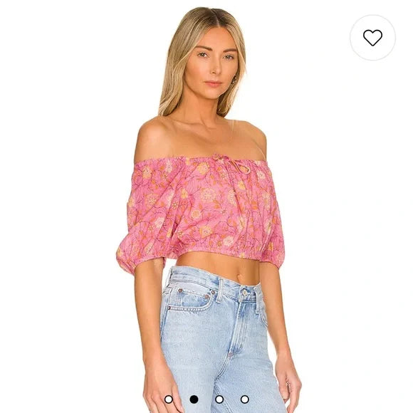 Spell Utopia Cropped Blouse in Flamingo