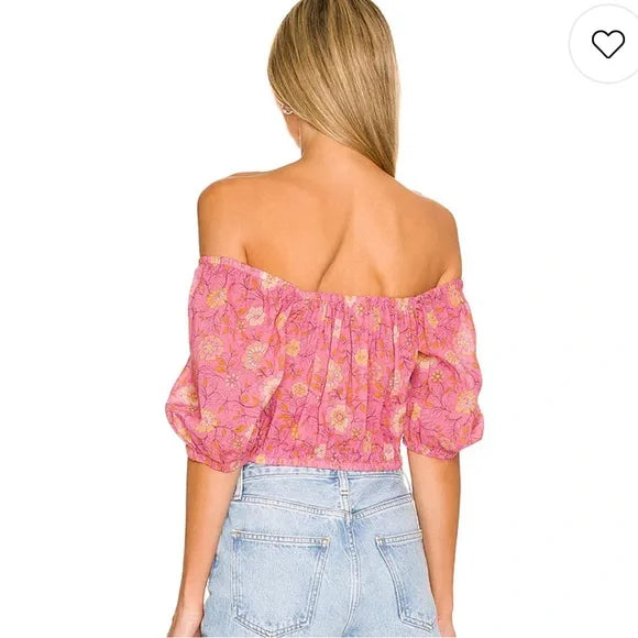 Spell Utopia Cropped Blouse in Flamingo