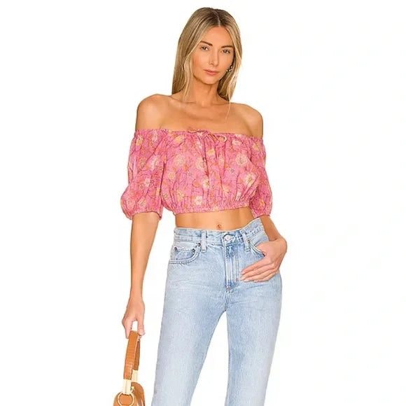 Spell Utopia Cropped Blouse in Flamingo